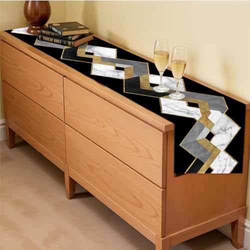 ANNA QUEEN Modern Black and Gold Marble Table Runner and Placemats Set of 6, 13"x72" Table Runner with 12"x18" Placemats, Geometric Luxury Dining Table Decor for 4 to 6 People - Image 7