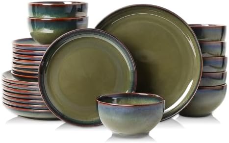 DOMICREVERY Ceramic Dinnerware Sets for 8, 24-Piece Plates and Bowls Sets by Unknown