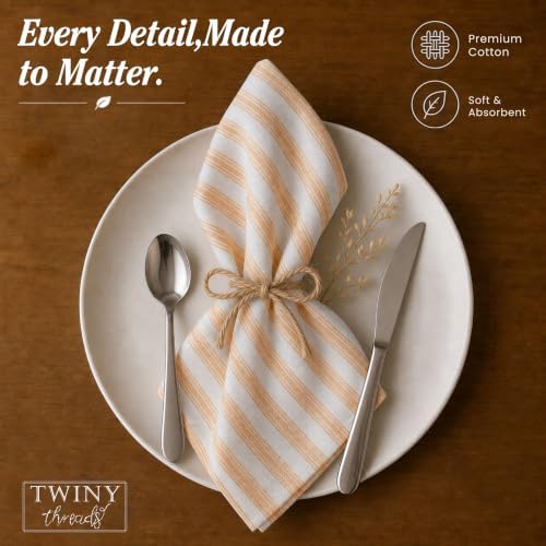 TWINY threads 12Pc 100% Cotton Cloth Napkins, 18"x18" (Mustard Yellow) - Image 6
