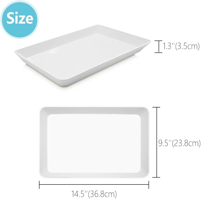 Serving Tray Platter, 3 Pcs Food Tray for Veggie Fruit Snack Dessert Cookie Cheese, Food Trays for Party Supplies Display, Plastic Platters for Serving Food, Large White Trays, BPA Free