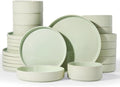Famiware Stoneware Dinnerware Set with Pasta Bowls, 24pc Green Dishes for 6 by Famiware