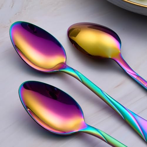 Rainbow Dinner Spoon Set, 7.6-inch Stainless Steel Spoon Silverware, 6-Piece Shiny Rainbow Soup Spoons Table Spoon, Dishwasher Safe, Set of 6 - Image 6