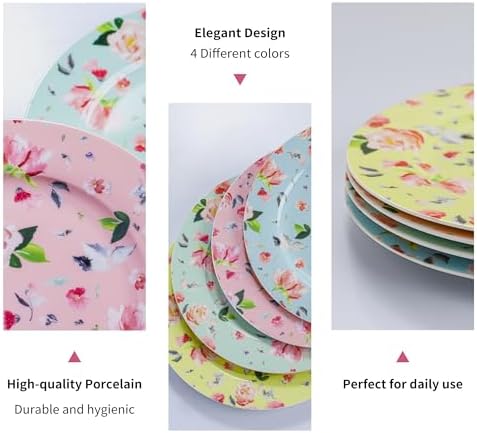 8" Porcelain Dessert Plates Set of 8, Floral Elegant Gift - Image 3