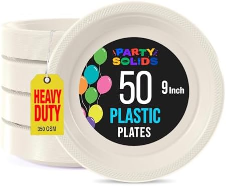 Exquisite Party Solids Sturdy Ivory Plastic Plates 9" Party Plates 50 Pcs by Exquisite