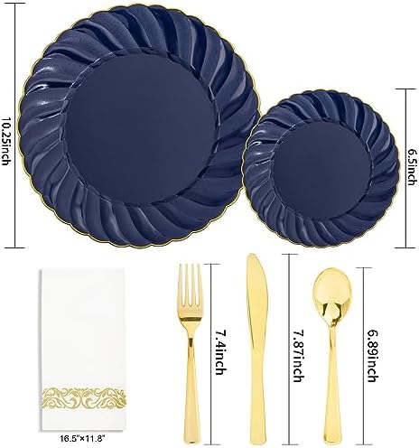 YOUBET 150PCS Blue Plastic Plates for Wedding Birthday Parties - Image 2