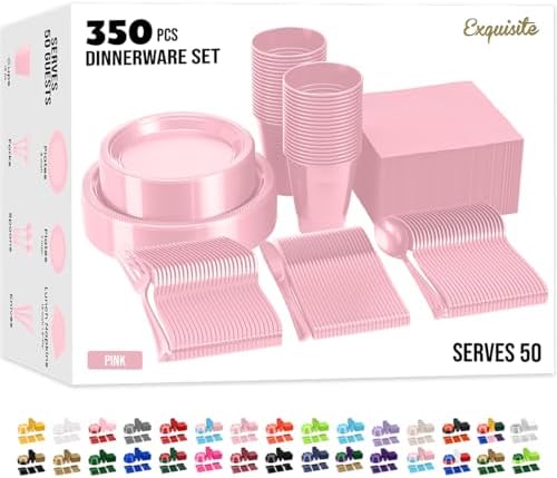 Exquisite 350 Pcs Pink Plates and Napkins Party Supplies Plate Sets by Exquisite