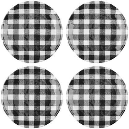 UP Gingham Melamine Round Dessert Plates, Small Serving Plates, for Appetizer, Snacks, and Side Dishes, Black, 6 Inch, Set of 4 by UPware
