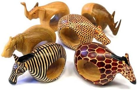Mahogany Wood Animal Napkin Rings - Set of Six
