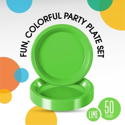 Party Solids Sturdy Lime Green Plastic Plates 9" Party Plates 50 Pcs - Image 2