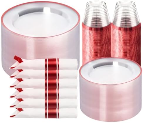 N9R 350PCS Clear Red Disposable Dinnerware Set for 50 Guests by N9RTABLEWARE