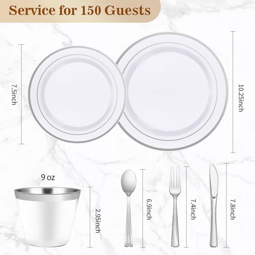 BESTVIP 900PCS Silver Dinnerware Set for 150 Guests, - Image 3