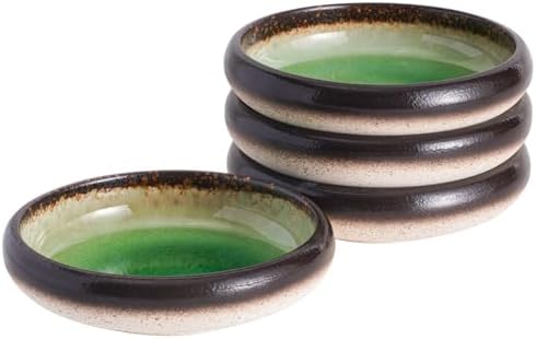 Uaral Japanese Salad Plate,Plates and Bowls Set,Stoneware Dish Set,Appetizer Plates Set of 4,5.5inch,14oz(Crack Green) by Uaral