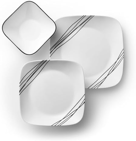 Corelle Vitrelle 18-Piece Service for 6 Dinnerware Set Triple Layer Glass and Chip Resistant, Lightweight Square Plates and Bowls Set, Simple Sketch - Image 4