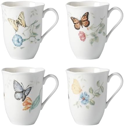 Lenox Butterfly Meadow Porcelain Mug Set for 4, 12oz by Lenox