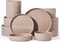 Famiware Stoneware Dinnerware Set with Pasta Bowls, 24pc Brown Dishes for 6 by Famiware