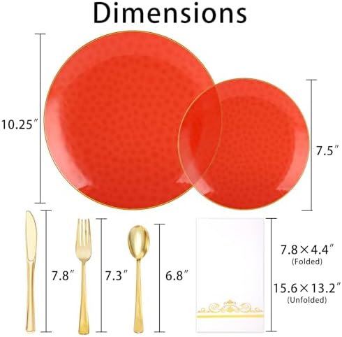 150 Pcs Red Plastic Dinnerware Set, Disposable Plates for 25 Guests - Image 2