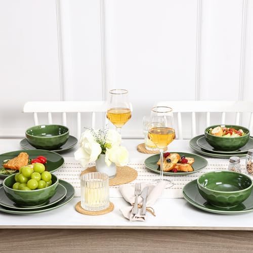 vicrays Ceramic Round Plates Set of 6 - Porcelain 10 inch Dinner Plates for Salad Dessert Appetizer Bread - Microwave Oven and Dishwasher Safe - Green - Image 7