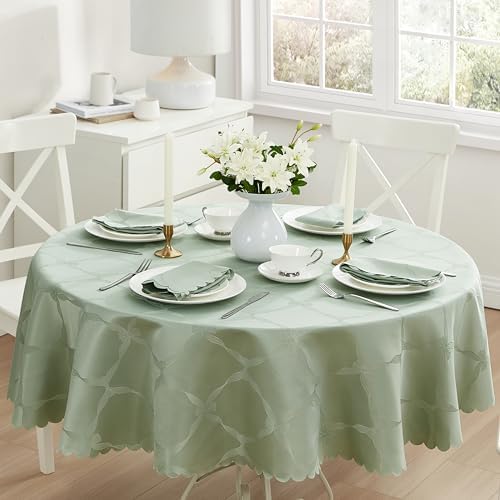 Newbridge Holiday Ribbons Bows Sage Green 90" Round Tablecloth by HomeBargainsPlus
