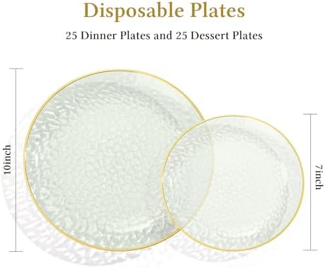 realluck 50Pcs Clear Green Plastic Plates with Gold Rim - Image 4