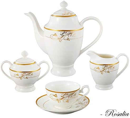 Lorren Home Trends La Luna Bone China 57-Piece 24K Gold Floral Design Dinnerware Set, Service for 8 - Image 3