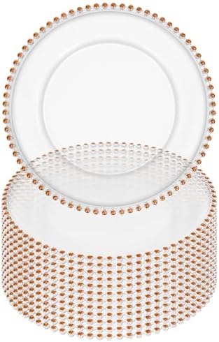 12 Pack Clear Charger Plates Bulk Wedding, 13 Inch Plastic Round Dinner Chargers with Orange Beaded Rim, Acrylic Round Decorative Plates for Wedding Party Home and Tabletop Decor (Orange) by Tomeurperf