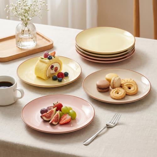 Dinner Plates Set of 6, 8 Inch Scratch Resistant Ceramic Plates, Pasta Plate, Salad Plate, for Main Course, Dishwasher and Microwave Safe, Warm Multicolor - Image 4