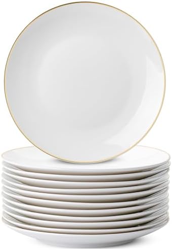 BTaT- White Dessert Plates with Gold Rim, Set of 12, 8", Porcelain, Small Plates for Appetizers by BrewToATea
