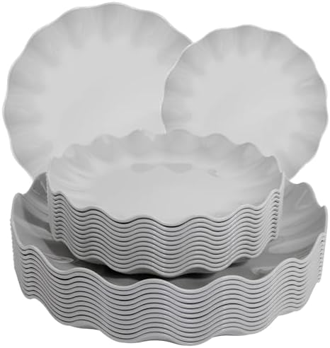 LIYH 24Pcs Grey Plastic Plates Reusable Unbreakable Dinner And Salad Set by LIYHLoveinyourheart