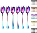 Rainbow Dinner Spoons, Kyraton 6 Pieces 7.5" Stainless Steel Table Spoon With Titanium Colorful Plating, Rainbow Soup Spoons, Dessert Spoons Sliverware Dishwasher Safe Set of 6 by Kyraton