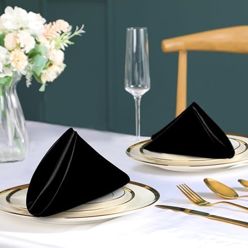 Black Satin Napkins and Napkin Rings Set, 100 Pack, 12 x 12 Inch - Image 4
