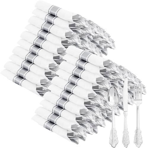 400PCS Pre Rolled Silver Plastic Silverware Sets Fancy for Wedding by Joyido