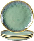 Henten Home Ceramic Dessert Plates, 8.5 Inch Salad Plate Set of 4, Porcelain Snack Serving Dishes for Cake, Kitchen, Microwave & Dishwasher Safe, Reactive Glaze (Green) by HentenHome
