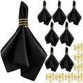 MCEAST Satin Cloth Napkins and Napkin Rings Set of 8, Smooth Fabric Table Napkins and Napkin Holder for Wedding, Birthday Dinner Party, Family Gatherings, Table Decor (Black, 17 x 17 Inches) by MCEAST