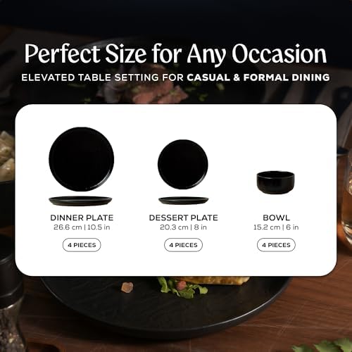 Joseph Sedgh Collection Durable Stoneware Dinnerware Set with Reactive Glaze Finish, 12-Piece, Ari Matt Black - Image 5
