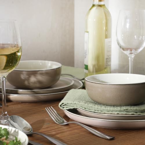 Gibson Elite Island Bay 12-Piece New Bone China Dinnerware Set Service for 4, Reactive Glaze Plates and Bowls, Dishwasher and Microwave Safe, Cream and Green - Image 5