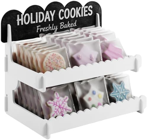 HOTCAN Wooden Cookie Display Stand with Chalkboard Sign for Bakers, Vendors, Craft Fairs | Pastry Display for Market Booths & Events | 2 Tiered Cookie Display for Muffins, Cakes, and Pastries (White) by HOTCAN