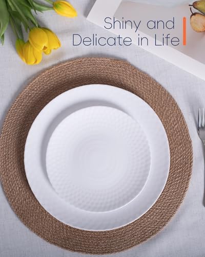 LaGlint 8.5 Inch Flat Salad Plate Set of 6, White Geometric Opal Glass - Image 3