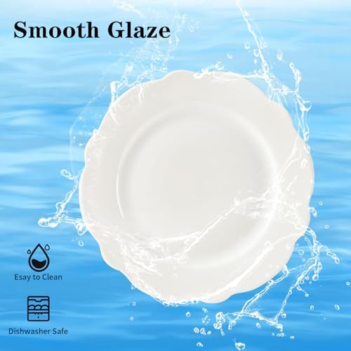 7.5” White Porcelain Small Dinner Plates Leave Wave Rim Set of 12 - Image 7