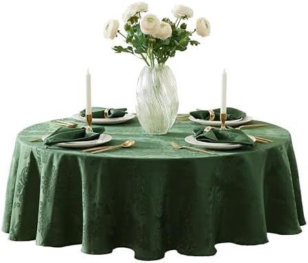 Newbridge Barcelona Damask Fabric Tablecloth, 70 Inch Round, Hunter Green – No Iron, Soil Resistant Table Cover for Dining, Parties and Holidays by HomeBargainsPlus