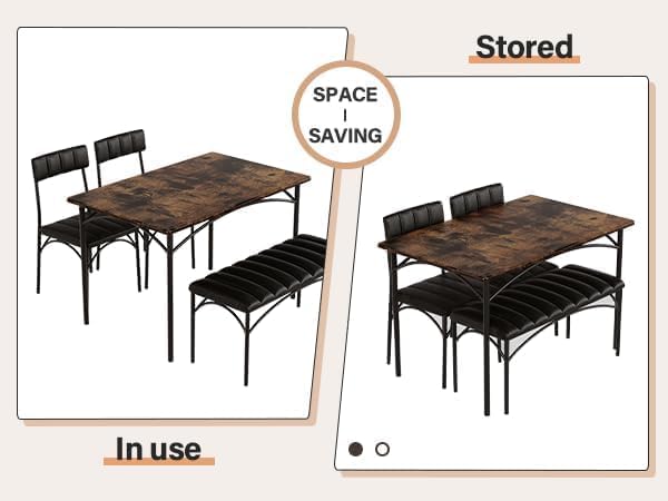 4 EVER WINNER Dining Table Set for 4, Kitchen Table with Upholstered Bench and 2 Chairs, Dining Room Table Set for Small Space, Apartment, Kitchen, Rustic Brown