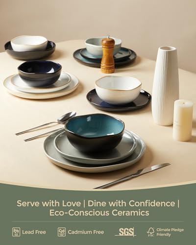 Pokini Stoneware Dinnerware Sets for 8, 32Pcs Ceramic Plates and Bowls Sets - Image 7