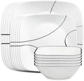 Corelle 18-Piece Service for 6 Dinnerware Set Triple Layer Glass and Chip Resistant, Lightweight Square Plates and Bowls Set, Simple Lines by Corelle