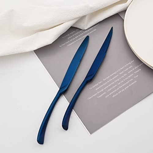 Luxury 18/10 Stainless Steel Matte Blue Flatware Set - Silverware Cutlery Utensil Set Steak Knife Spoon and Fork Knife Serving Set,Service for 1 (6-Piece) - Image 5