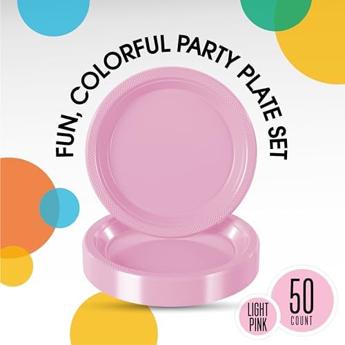 Exquisite Party Solids Sturdy Pink Plastic Plates 7" Cake Plates 50 Pcs - Image 2