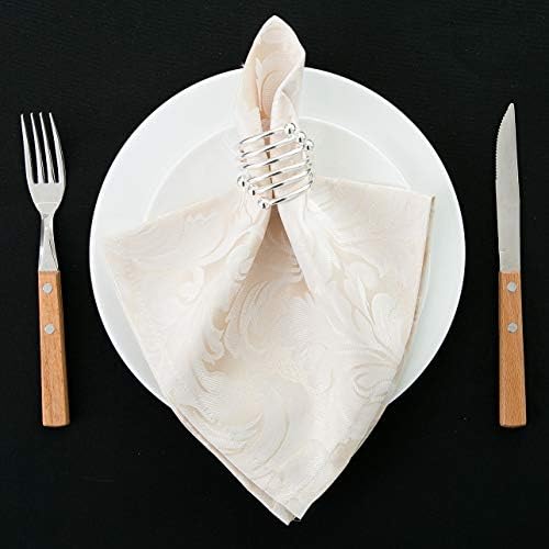 EHouseHome Damask Jacquard Cloth Napkins Waterproof Spillproof Polyester Fabric Napkins Beige, Set of 12, 17 x 17 Inch - Image 4