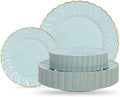Lullaby 60PCS Sage Green Scalloped Plastic Plates with Gold Rim for Party by LULLABY