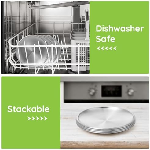 Stainless Steel Plates, 8 Pack 5.5 inch 304(18/8) Metal Food Serving Plate Set, Reusable Snack Eating Dishes Round Shatterproof Plate Silver Dinnerware for BBQ Dinner Oven Dishwasher Safe - Image 4