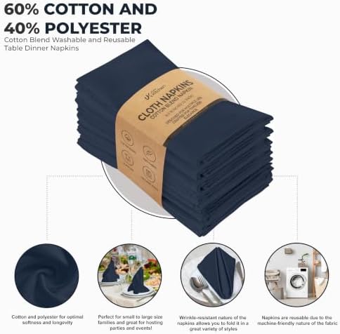 Utopia Kitchen Cotton Blend Navy Blue Cloth Napkins [12 Pack, 18x18 Inch] - Image 3