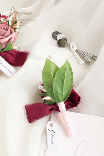 Floroom Set of 6 Dusty Rose & Burgundy Foam Rose Boutonnieres with Pins for Men Wedding for Groom Groomsmen Wedding Ceremonies Anniversaries Formal Dinners Parties Proms - Image 6