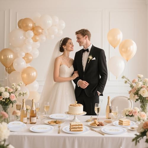 I00000 175 Pcs Gold Wedding Plastic Plates and Disposable Napkins Set - Image 2
